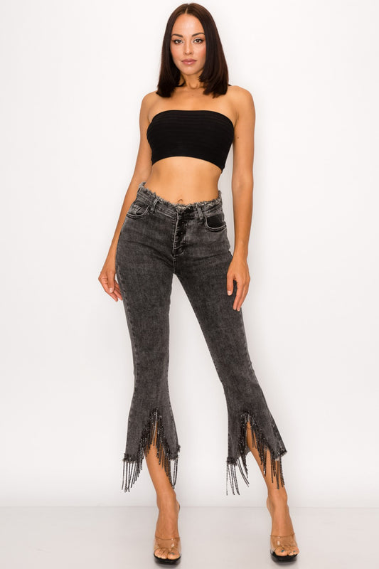 RHINESTONE FRINGE JEANS