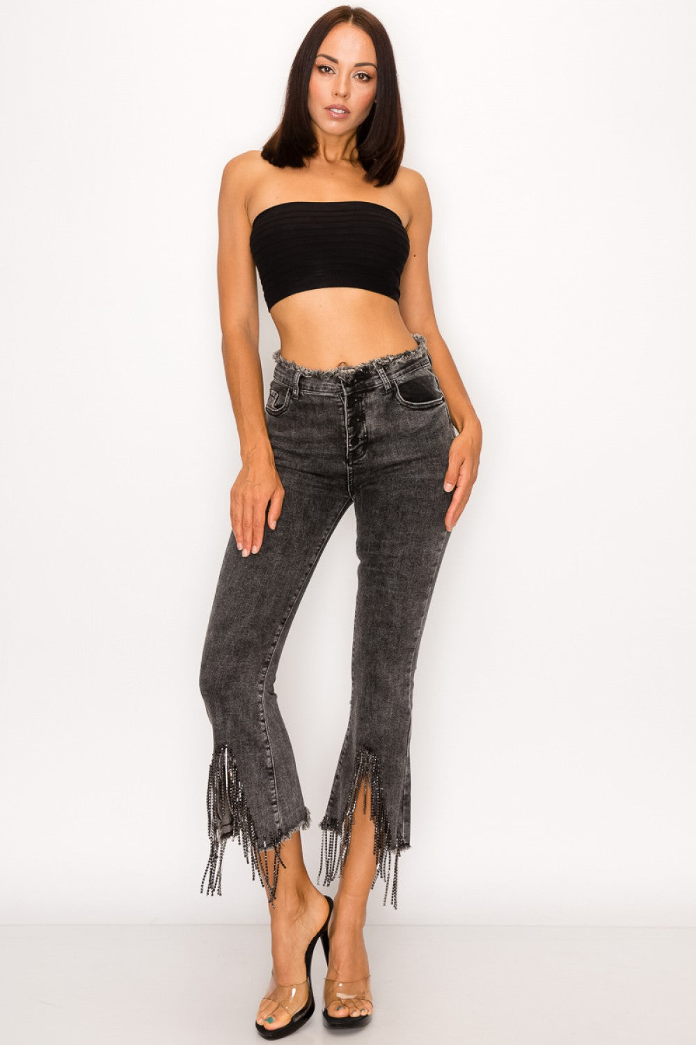 RHINESTONE FRINGE JEANS