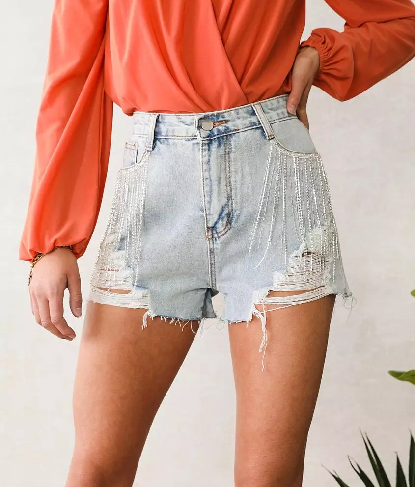 RHINESTONE FRINGE SHORTS