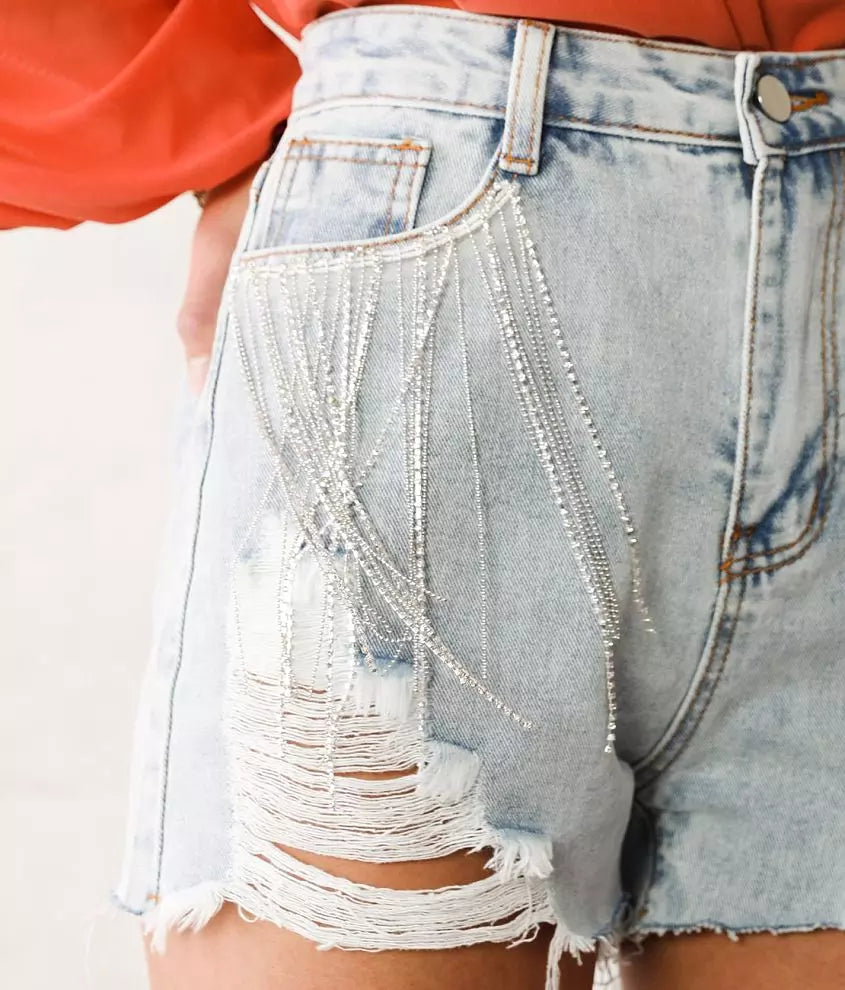 RHINESTONE FRINGE SHORTS