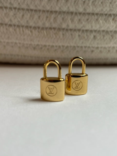 LV INSPIRED PADLOCK POST EARRINGS