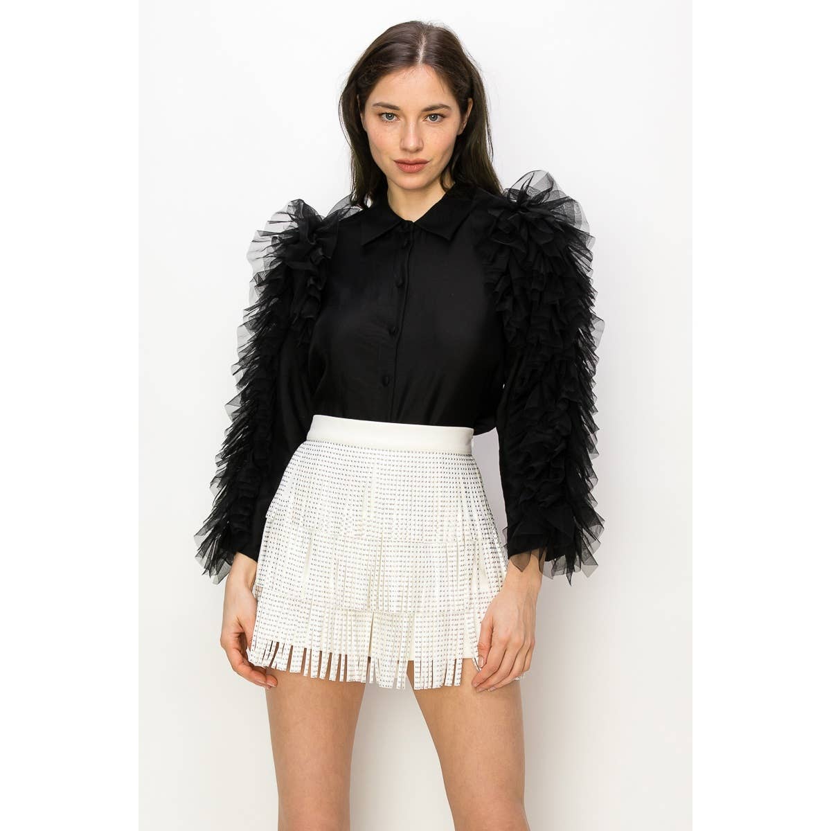 FARRAH STUDDED FRINGE SHORTS